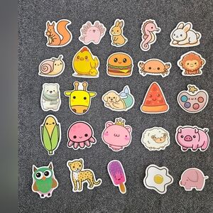 Cute animals and food themed stickers. Journaling stationary, diary, 25pc
